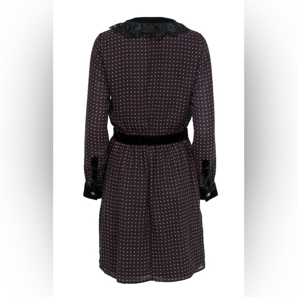 THE KOOPLES POLKA DOT BLACK RED LACE VELVET Long Sleeve DRESS - Picture 6 of 13